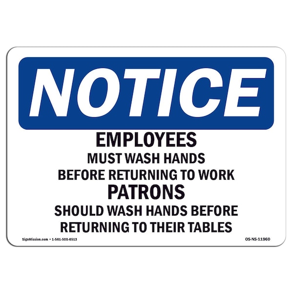 OSHA, Employees & Patrons Wash Hands, 18in X 12in Peel & Stick Wall Graphic, 12" W, 18" L, Landscape